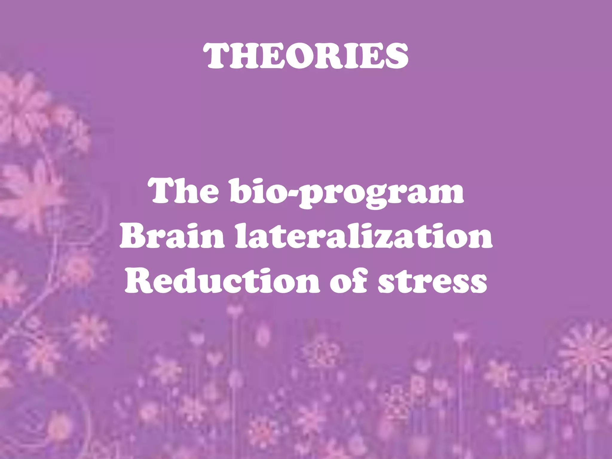 THEORIESThebio-programBrainlateralizationReduction of stress