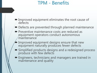 Tpm Defect Type Total productive maintanance | PPT