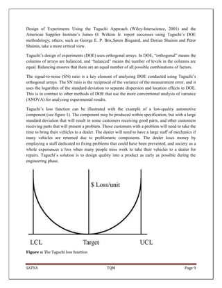 SATYA TQM Page 9
Design of Experiments Using the Taguchi Approach (Wiley-Interscience, 2001) and the
American Supplier Ins...