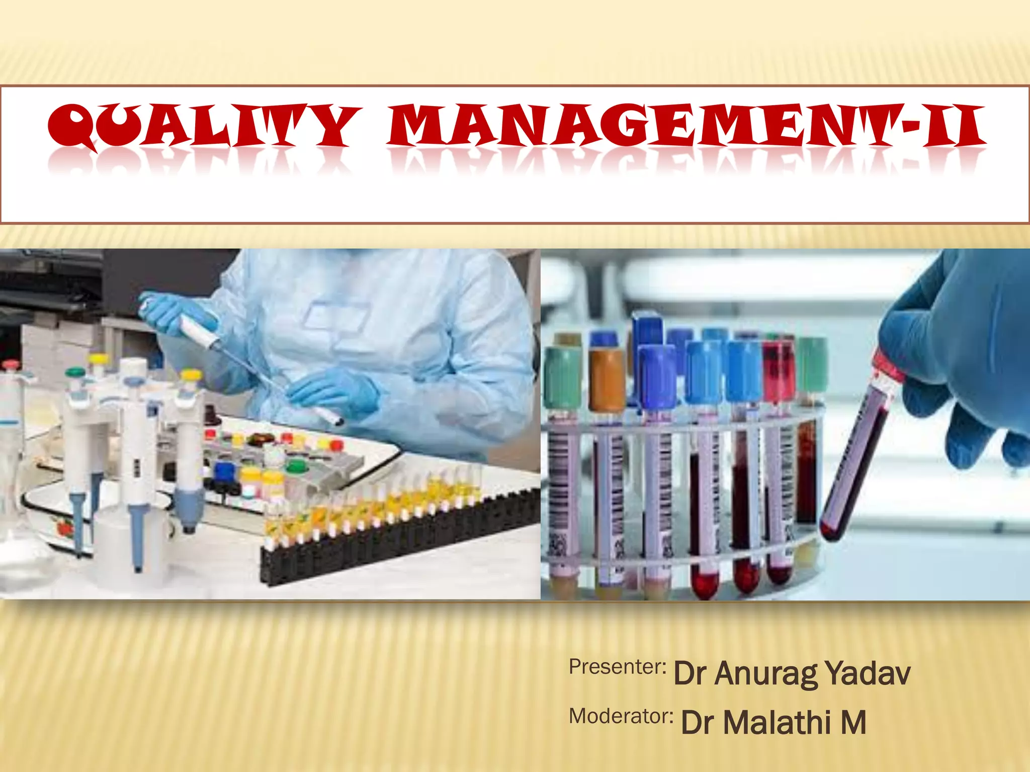 QUALITY MANAGEMENT-II
Presenter: Dr Anurag Yadav
Moderator: Dr Malathi M
 