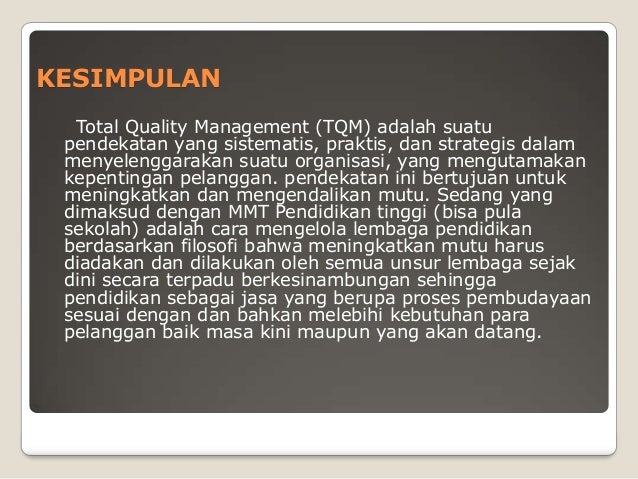 Total Quality Management Tqm Kasus