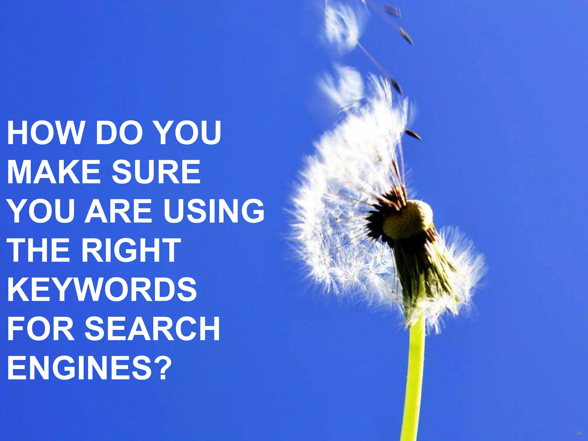 How do you make sure you are using the right Keywords for search engines?24