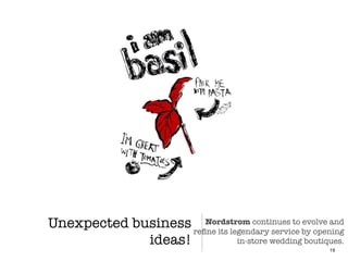 Unexpected business
ideas!
19
Nordstrom continues to evolve and
reﬁne its legendary service by opening
in-store wedding boutiques.
 