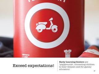 Exceed expectations!
37
Early Learning Centers are
"playgrounds", connecting children
to their deepest need for games/
education!
 