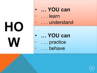 HO
W
• … YOU can
• . . . learn
• . . . understand
39
• … YOU can
• . . . practice
• . . . behave
 