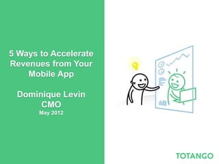 5 Ways to Accelerate
Revenues from Your
    Mobile App

 Dominique Levin
      CMO
       May 2012
 