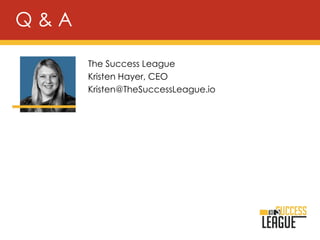 The Success League
Kristen Hayer, CEO
Kristen@TheSuccessLeague.io
Q & A
 