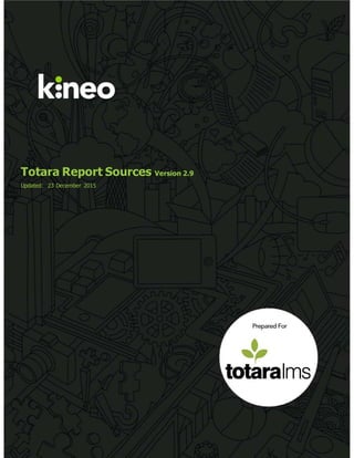Confidential © 2014 Kineo. All rights reserved.
Totara Report Sources Version 2.9
Updated: 23 December 2015
 