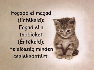 Fogadd el magad (Értékeld) ; Fogad el a többieket (Értékeld) ;  Felelősség minden cselekedetért . 