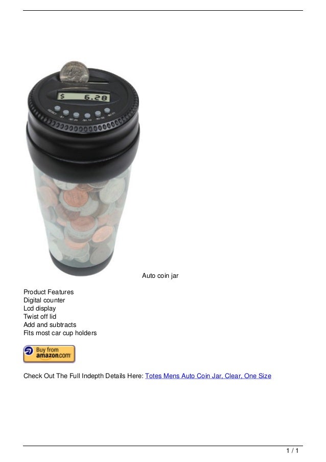 Totes Mens Auto Coin Jar, Clear, One Size