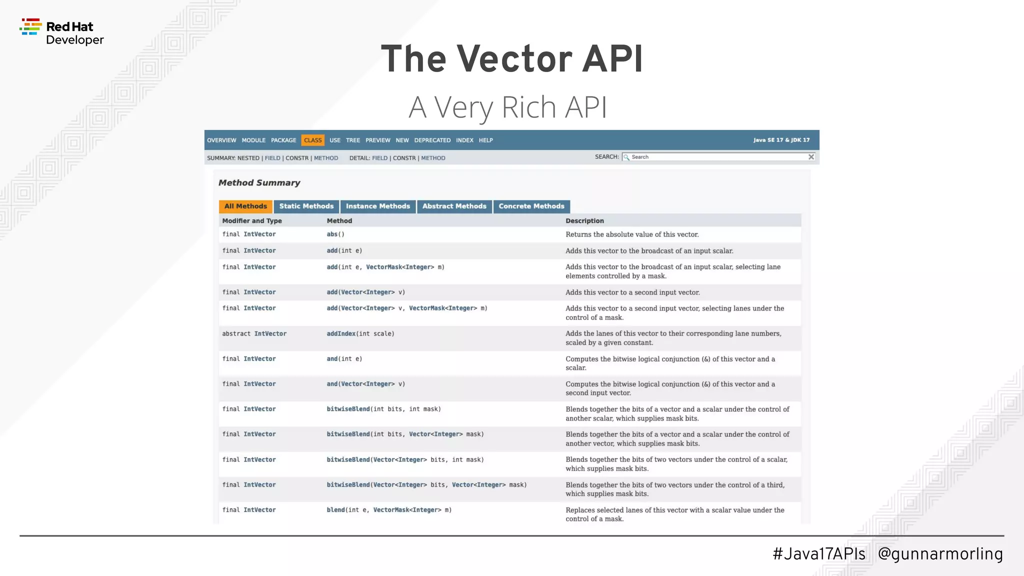 #Java17APIs @gunnarmorling The Vector API A Very Rich API 