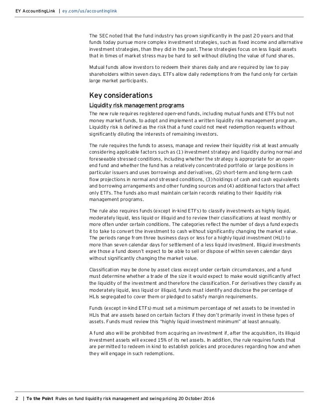 EY To the Point SEC rules on fund liquidity risk management and