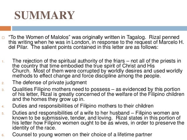 Letter To The Young Lady Of Malolos Summary To The Young Women of Malolos