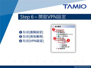http://www.tamio.com.tw
Step 6 C _VPNO
? cx[MAO]
? cx[]
? cx[VPNO]
 