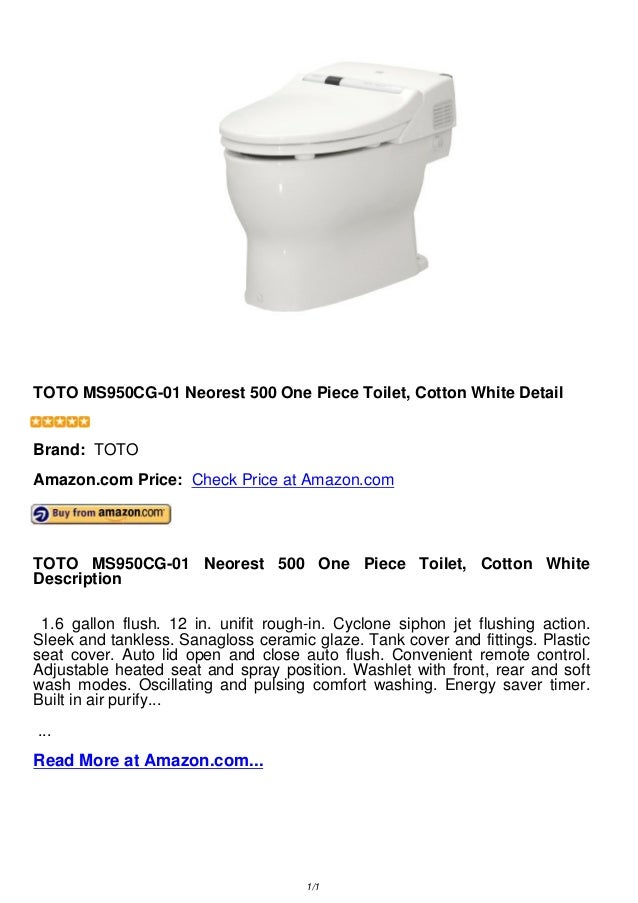 Toto Ms950 Cg 01 Neorest 500 One Piece Toilet Cotton White