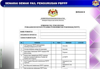 TAKLIMAT
OPERASI
PBPPP
2023
SENARAI SEMAK FAIL PENGURUSAN PBPPP
 