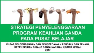 STRATEGI PENYELENGGARAAN
PROGRAM KEAHLIAN GANDA
PADA PUSAT BELAJAR
PUSAT PENGEMBANGAN DAN PEMBERDAYAAN PENDIDIK DAN TENAGA
KEPENDIDIKAN BIDANG BANGUNAN DAN LISTRIK MEDAN
2017
 