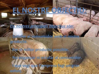 Els nostres principals objectius són: Satisfer al consumidor amb el nostre producte. Fer el millor producte possible. No enganyar ni estafar al consumidor. I que vegi que l’empresa fagi un gran  esforç. EL NOSTRE OBJECTIU: 