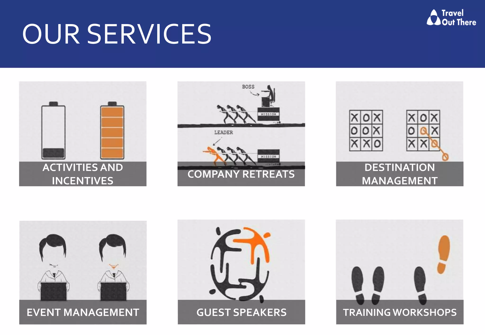 OUR SERVICES
ACTIVITIES AND
INCENTIVES
COMPANY RETREATS
DESTINATION
MANAGEMENT
EVENT MANAGEMENT GUEST SPEAKERS TRAININGWORKSHOPS
 