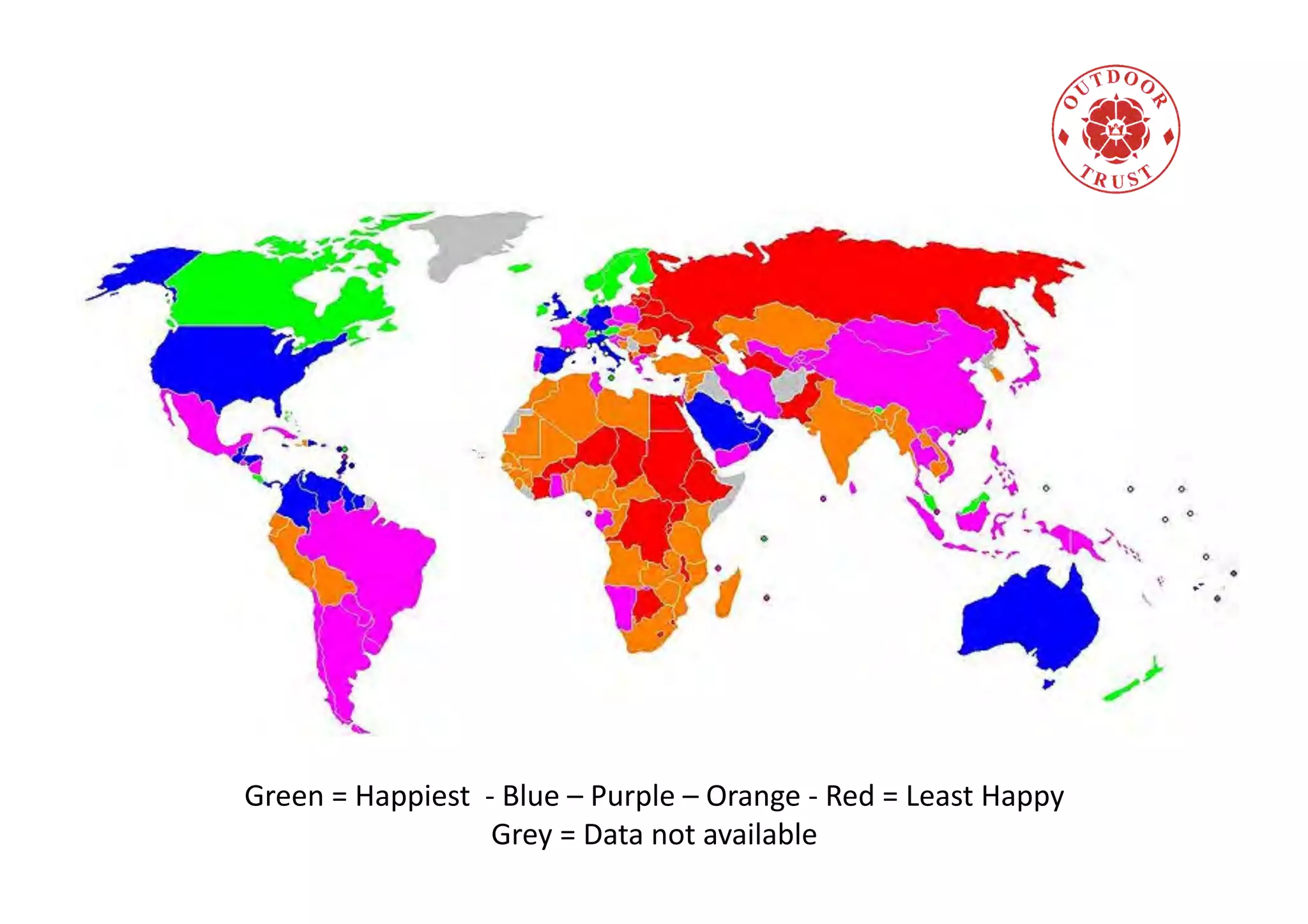 Green
=
Happiest
-‐
Blue
–
Purple
–
Orange
-‐
Red
=
Least
Happy
Grey
=
Data
not
available