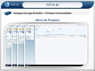 Menu de Pesquisa TOTVS BI Contabil/Microsiga/Contabilidade Destaques do Logix BI Análise  > Principais Funcionalidades  