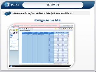 Navegação por Abas TOTVS BI Contabil/Microsiga/Contabilidade Destaques do Logix BI Análise  > Principais Funcionalidades  