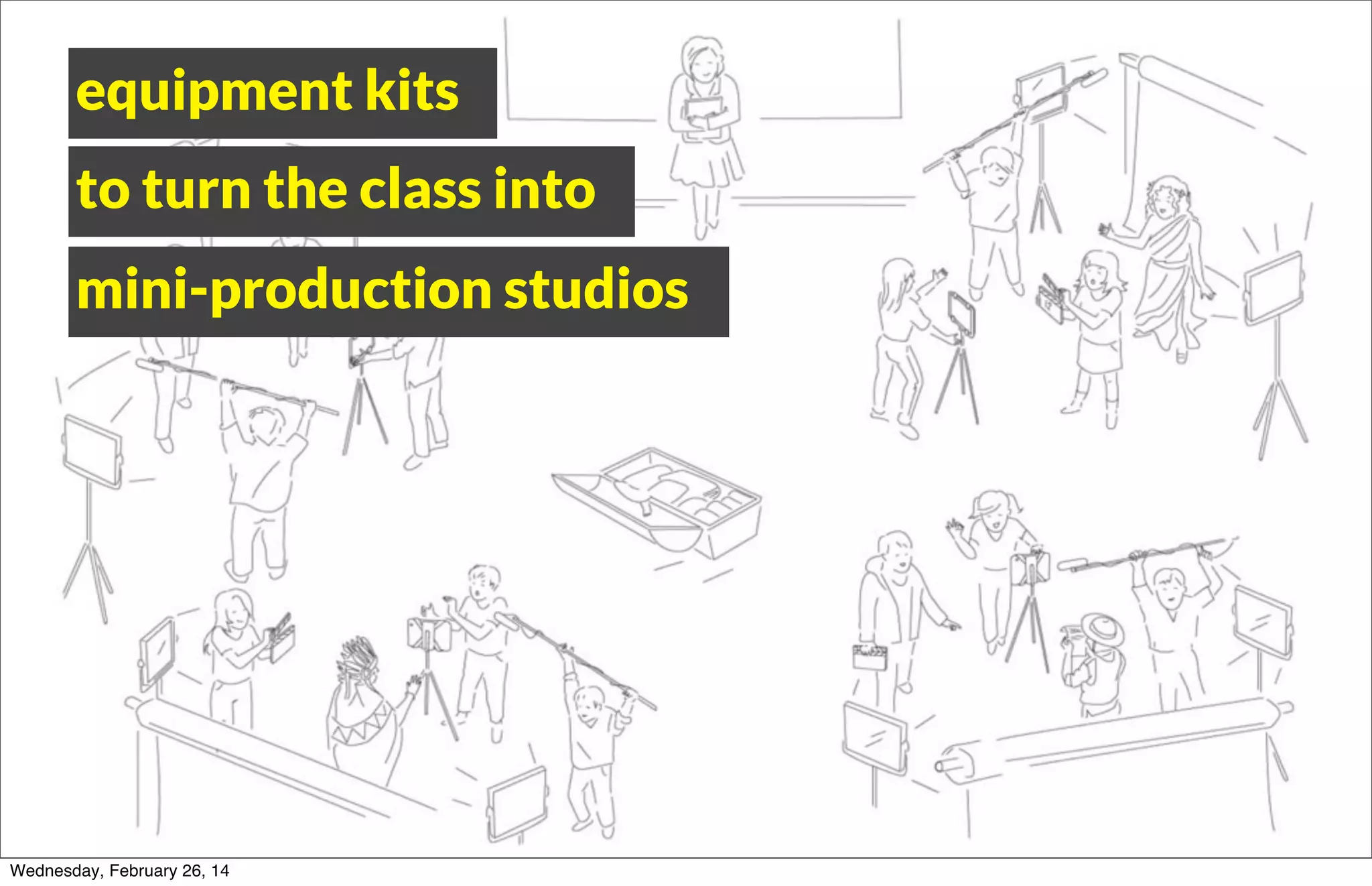 equipment kits
to turn the class into
mini-production studios

TOUCHCAST

Wednesday, February 26, 14

31

 