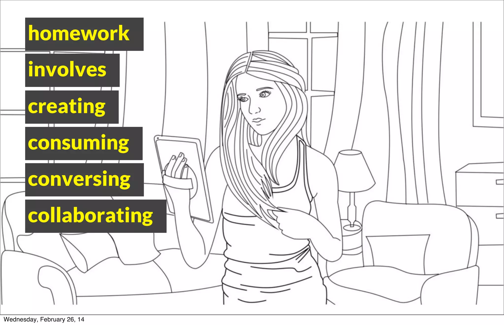 homework
involves
creating
consuming
conversing
collaborating

TOUCHCAST

Wednesday, February 26, 14

35

 