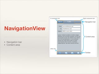 NavigationView
•
•

Navigation bar
Content area

 