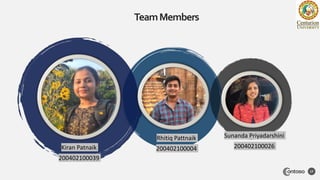 Rhitiq Pattnaik
200402100004
TeamMembers
17
Kiran Patnaik
200402100039
Sunanda Priyadarshini
200402100026
 