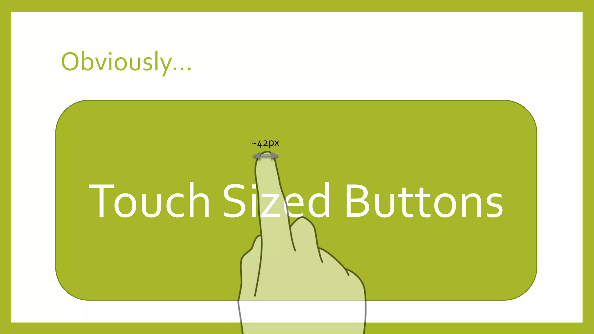 Obviously…
Touch Sized Buttons
~42px
 