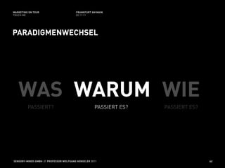MARKETING ON TOUR                       FRANKFURT AM MAIN
TOUCH ME                                02.11.11




PARADIGMENWECHSEL




   WAS WARUM WIE
         PASSIERT?                                  PASSIERT ES?   PASSIERT ES?




SENSORY-MINDS GMBH // PROFESSOR WOLFGANG HENSELER 2011                            62
 