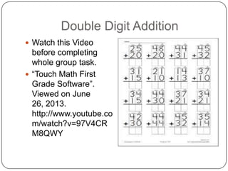 Touch math worksheets double digit addition