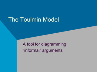 The Toulmin Model

A tool for diagramming
“informal” arguments

 
