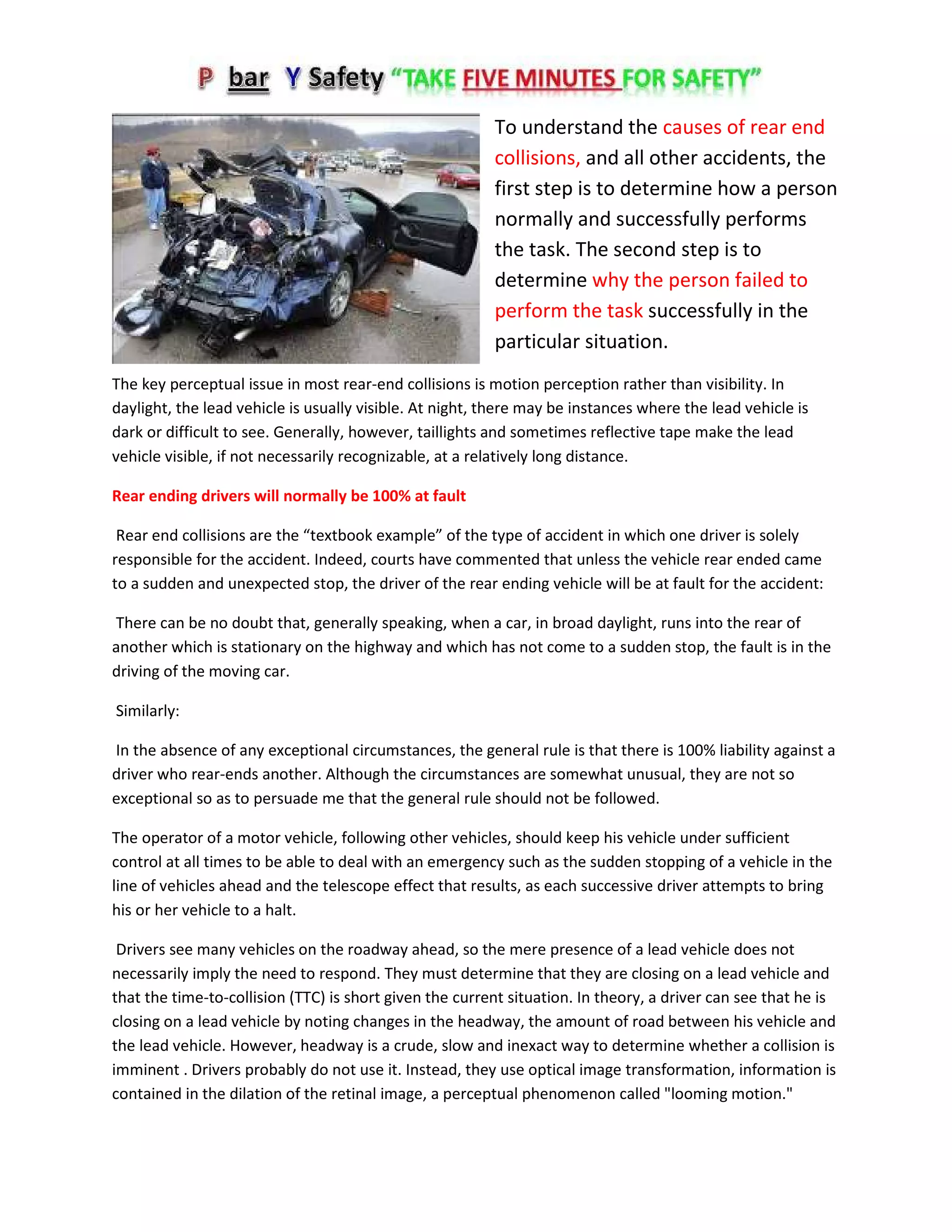 To understand the causes of rear end collisions | PDF