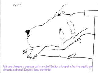 Até que chegou a pessoa certa, o cão! Então, a toupeira fez-lhe aquilo em cima da cabeça!! Depois ficou contente! 