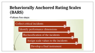 Behaviorally Anchored Rating Scales
(BARS)
•Follows five steps:
 