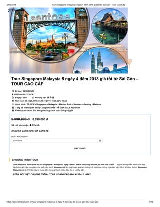 Tour Singapore Malaysia 5 ngày 4 đêm 2018 giá tốt từ Sài Gòn – TOUR CAO CẤP