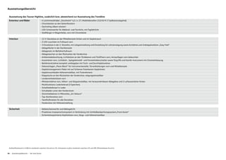 Exterieur und Räder - 4 Leichtmetallräder „Stockholm“ 6,5 J x 17, Mobilitätsreifen 215/55 R 17 (selbstversiegelnd)
- Chromleisten an den Seitenfenstern
- Dachreling silbern eloxiert
- LED-Scheinwerfer für Abblend- und Fernlicht, mit Tagfahrlicht
- Stoßfänger in Wagenfarbe, vorn mit Chromleiste
Interieur - 12-V-Steckdose an der Mittelkonsole hinten und im Gepäckraum
- 2 LED-Leuchten im Fußraum vorn
- 3 Einzelsitze in der 2. Sitzreihe, mit Längseinstellung und Einstellung für Lehnenneigung sowie Armlehne und Umklappfunktion „Easy Fold“
- Ablagefächer in der Dachkonsole
- Ablagenetz im Beifahrerfußraum
- Ablagetaschen an den Rückseiten der Vordersitze
- Ambientebeleuchtung, Lichtleisten an den Türdekoren und Türöffnern vorn, Armauflagen vorn beleuchtet
- Ausströmer vorn, Lichtdreh-, Spiegeleinstell- und Fensterheberschalter sowie Türgriffe und Kombi-Instrument mit Chromeinfassung
- Beifahrersitzlehne komplett umklappbar mit Tisch- und Durchladefunktion
- Dekoreinlagen „Piano Black“ für Instrumententafel, Türverkleidungen vorn und Mittelkonsole
- Gepäckmanagement-Paket mit auf Schienen fixierbarem Gepäcknetz
- Gepäckraumboden höheneinstellbar, mit Fixierelement
- Klapptische an den Rückseiten der Vordersitze, neigungseinstellbar
- Lendenwirbelstützen vorn
- Mittelarmlehne vorn, höhen- und längseinstellbar, mit herausnehmbarer Ablagebox und 2 Luftausströmer hinten
- Multifunktions-Lederlenkrad (3 Speichen)
- Schalthebelknauf in Leder
- Schubladen unter den Vordersitzen
- Sitzmittelbahnen in Mikrovlies „Art Velours“
- Top-Komfortsitze vorn
- Textilfußmatten für alle Sitzreihen
- Vordersitze mit Höheneinstellung
Sicherheit - Nebelscheinwerfer und Abbiegelicht
- Proaktives Insassenschutzsystem in Verbindung mit Umfeldbeobachtungssystem„Front Assist“
- Sicherheitsoptimierte Kopfstützen vorn, längs- und höheneinstellbar
06 – Ausstattungsübersicht – Der neue Touran
Ausstattungsübersicht
Ausstattung des Touran Highline, zusätzlich bzw. abweichend zur Ausstattung des Trendline
Kraftstoffverbrauch in l/100 km: kombiniert zwischen 5,8 und 4,2; CO2-Emissionen in g/km: kombiniert zwischen 135 und 109; Effizienzklassen B und A+
 