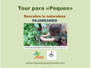 Tour para «Peques»
Descubre la naturaleza
PAJAREANDO
Parque Eco-arqueologico La Campana. Fotografia Liliana Santos Virgen
www.viajandoypajareando.com
 