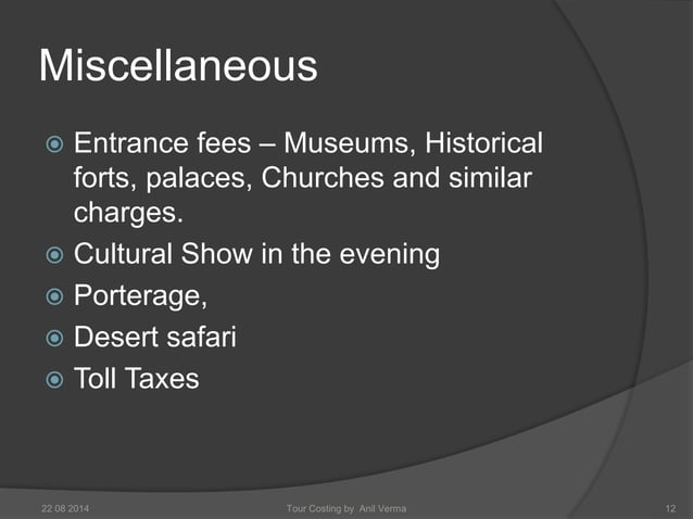 Tour Costing Pptx Budget Travel Travel Type