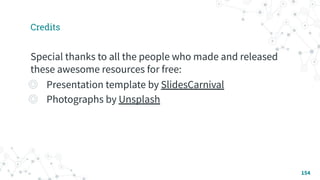 Credits
Special thanks to all the people who made and released
these awesome resources for free:
◎ Presentation template by SlidesCarnival
◎ Photographs by Unsplash
154
 
