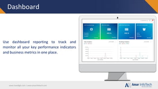 www.travellgds.com | www.amarinfotech.com
Dashboard
Use dashboard reporting to track and
monitor all your key performance indicators
and business metrics in one place.
 