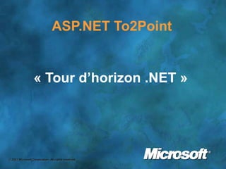 ASP.NET To2Point « Tour d’horizon .NET » © 2001 Microsoft Corporation. All rights reserved. 