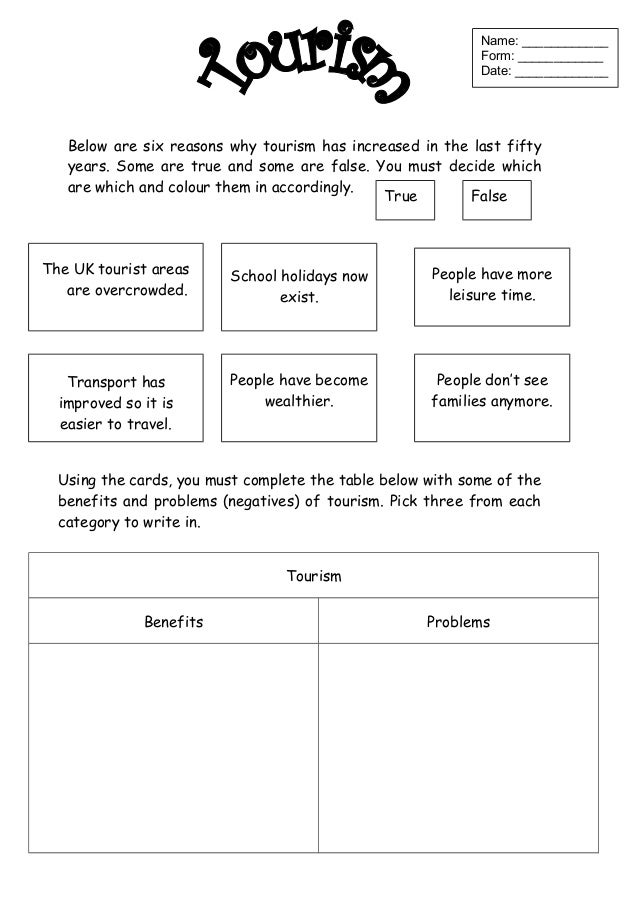 Tourism worksheet