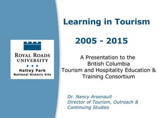 A Presentation to the  British Columbia Tourism and Hospitality Education & Training Consortium Learning in Tourism 2005 - 2015 Dr. Nancy Arsenault Director of Tourism, Outreach & Continuing Studies 