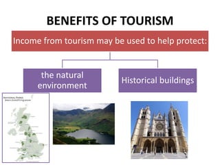 BENEFITS OF TOURISM
Income from tourism may be used to help protect:
the natural
environment
Historical buildings
 