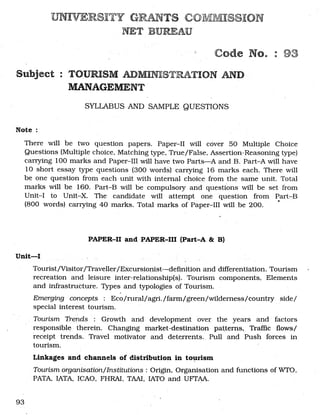 NET syllabus 2015: Tourism Administration and Management