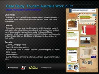 Case Study: Tourism Australia Work in Oz  www.myspace.com/workinoz   ,[object Object],[object Object],[object Object],[object Object],[object Object],[object Object],[object Object],[object Object],[object Object],[object Object],[object Object]