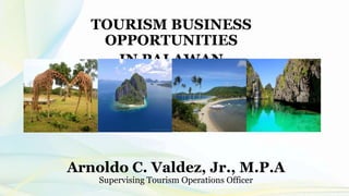Arnoldo C. Valdez, Jr., M.P.A
Supervising Tourism Operations Officer
TOURISM BUSINESS
OPPORTUNITIES
IN PALAWAN
 
